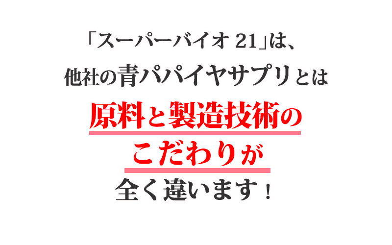 ｢スーパーバイオ21｣は、他社の青パパイヤサプリとは原料と製造技術のこだわりが全く違います！